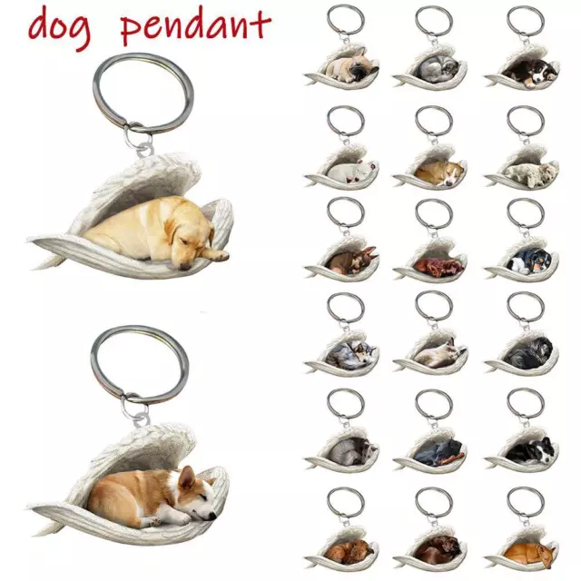 Hanging Ornament Keychain Cute Sleeping Angel Dog Wing Dog Pendant Car Idea Gift