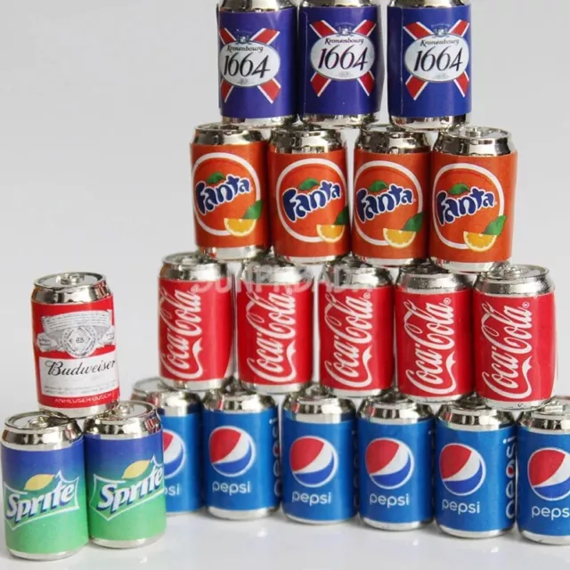 100PC Dolls House Miniatures 1:6 Scale Cola Can Beer Soda Drink Bottle Accessory 2