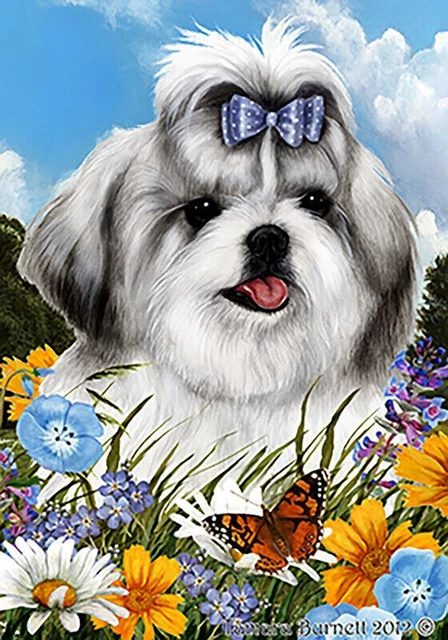 Summer Garden Flag - Silver and White Shih Tzu 183521