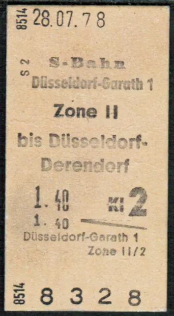 Edmondsonsche Fahrkarte DB Düsseldorf-Garath - Zone 2  1978