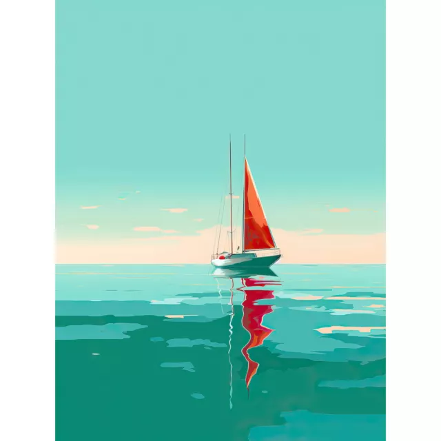 A Sailboat with a Red Sail Sailing on a Calm Sea Huge Wall Art Poster Print