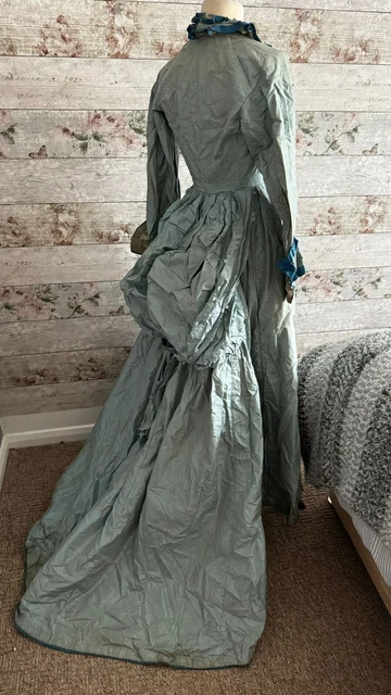 ANTIQUE VICTORIAN 1880S Ladies Blue Silk Bustle Dress £50.00 - PicClick UK