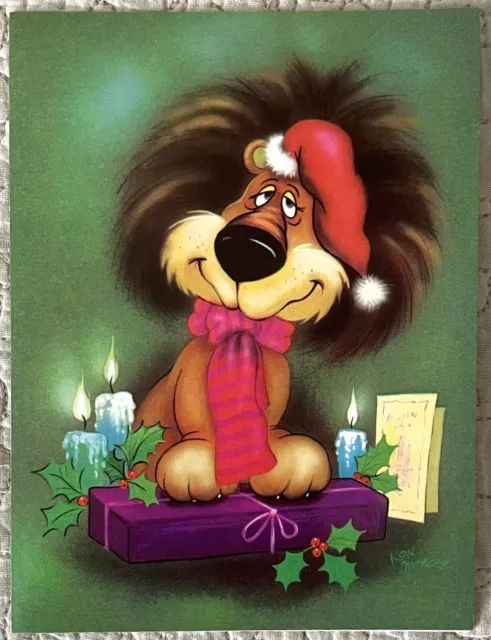 Unused Christmas Dog Puppy Happy Hat Mod Retro Vintage Greeting Card 1960s 1970s