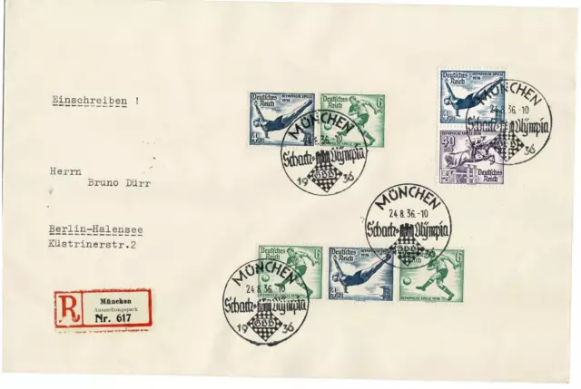 Schach Einschreiben Olympia 1936 Deutsches Reich Briefmarken Olympiade München