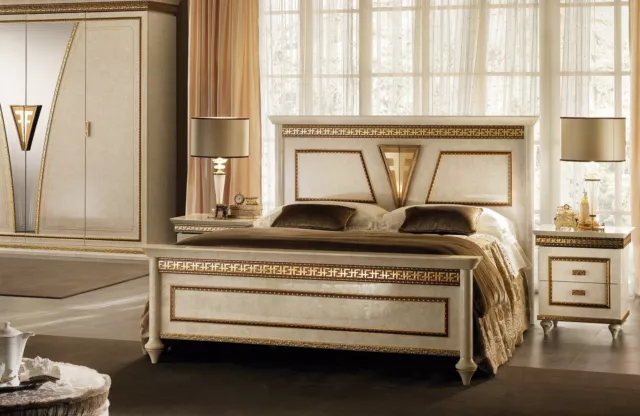 Set 3tlg. Chambre Ensemble Lit 2x Table de Chevet Baroque Italienne Meuble, Neuf