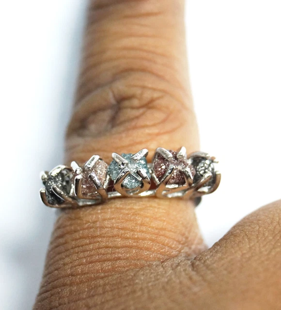 4.0 TCW Rot, Schwarz Raw Diamantring, Blau Grobem Diamanten Sterlingsilber Ring