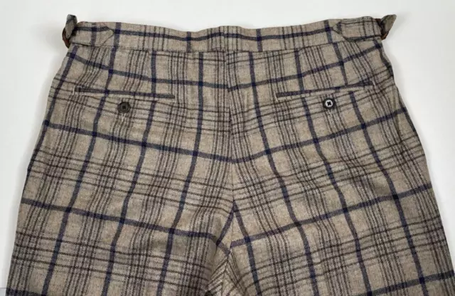 Berle Men's Flat Front Plaid Wool Side Tabs Dress Trousers Pants Sz 34x30 2