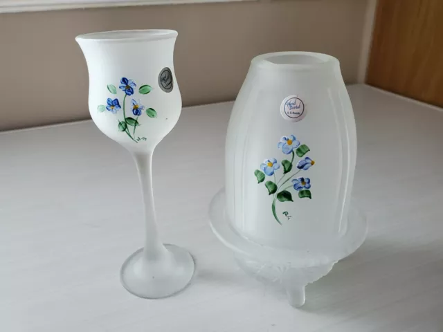 Le Smith Satin Glass Hand Painted Button Daisy Fairy Lamp Candle Holder Set