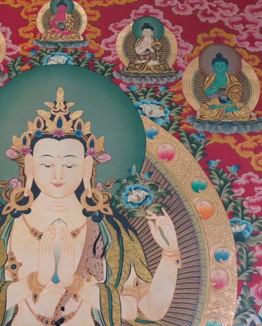 Wunderschönes Masterpiece! Buddha THANGKA Chenrezig, Avalokiteshvara TIBET 80x57