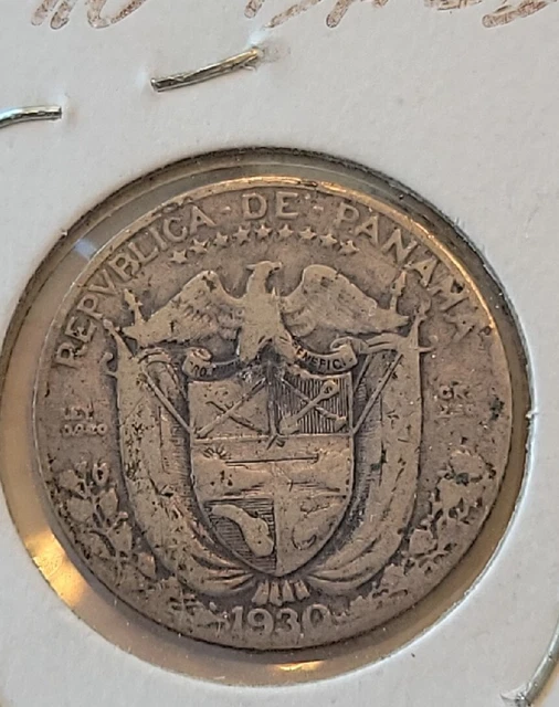 1930 Panama Medio 1/2 Balboa Silver Coin Low Mintage High Relief Key Date 1626