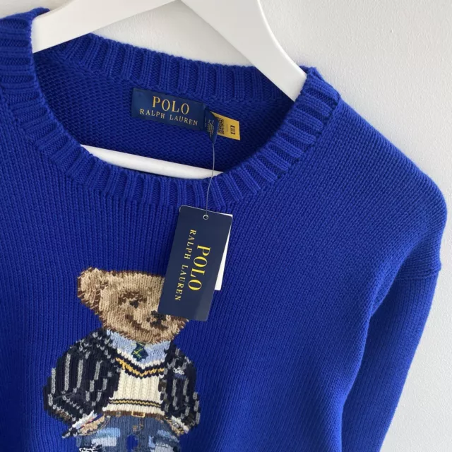 Ralph Lauren Polo Bear Jumper Size L Large Blue Cotton Knitted Regular Fit