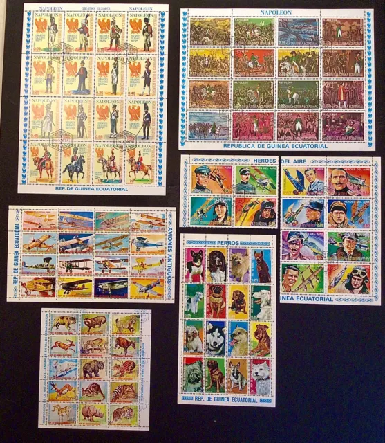 Lot of Equatorial Guinea stamp sheets (5 full & 1 partial) Cancelled