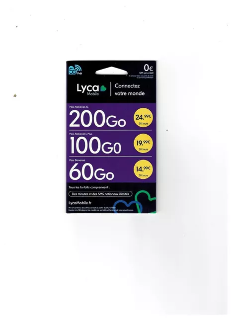 Carte Sim Lyca LycaMobile PréPayée sans engagement 0€ crédit