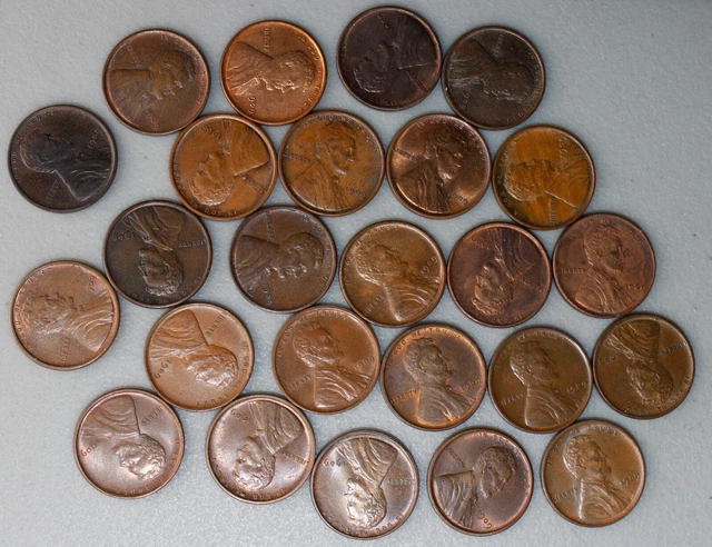 Roll of 25 1909 VDB Lincoln Wheat Cents Coins 1c US Pennies AU / BU Almost UNC