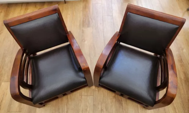 Art Deco-Halabala Vintage-style Wood Slider Low Armchairs [pair] Great condition