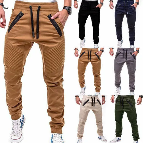 Men Joggers Cargo Work Trousers Pants Sports Comfy Gym Sweatpants Long Bottoms~~