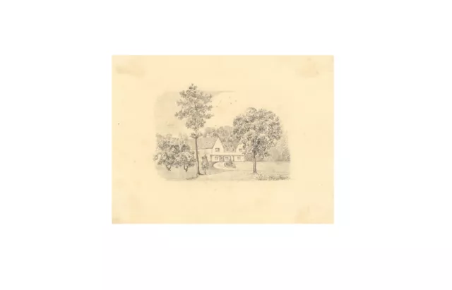 Maison de campagne en Miniature - Dessin original de graphite du 19ème siècle