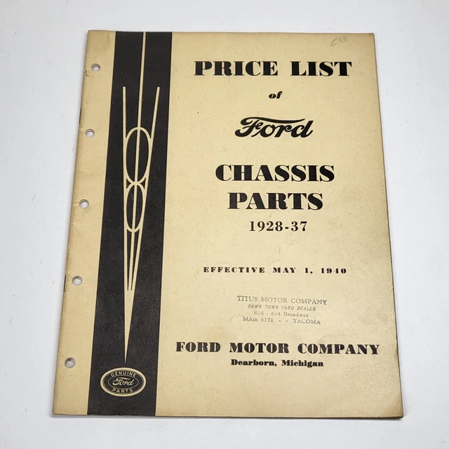 PRICE LIST FOR Ford Chassis Parts 192837 Vintage Ford Motor Company