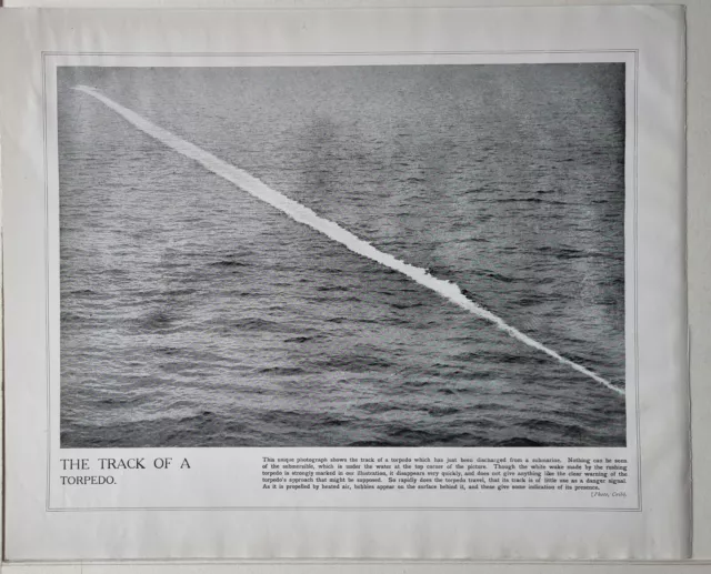 1915 Ww1 Print & Text Track Of A Torpedo From Submarine Travel