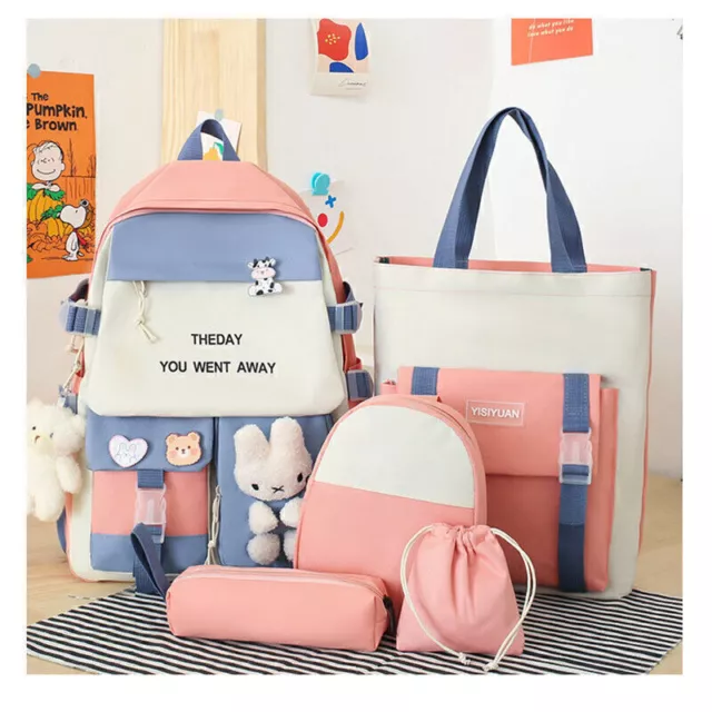 5 Set Backpack Boys Girls Satchel School Backpack + Bag + Case W5B6