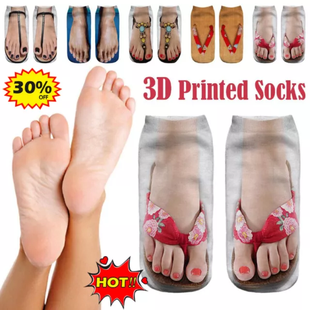 3D Pattern Manicure Print Socks Flip Flop Funny Hidden Sock Running_Women、