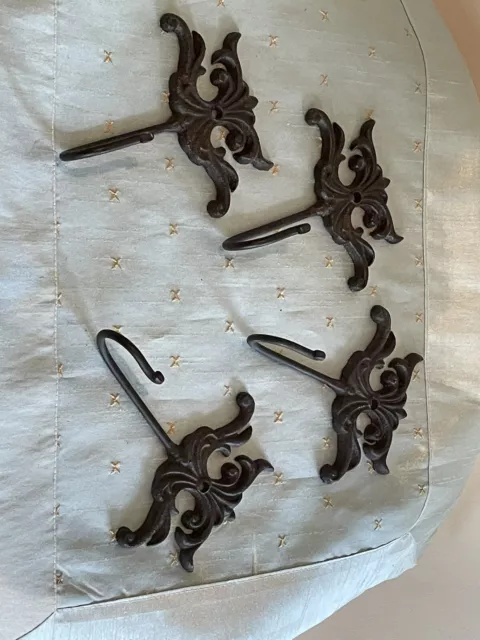 4 Vintage cast iron wall towel coat hook Victorian black heavy metal 6"x5”