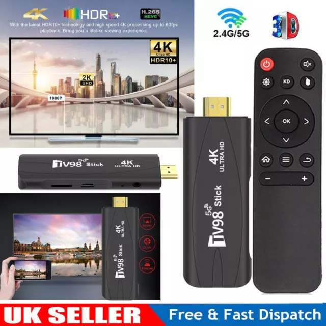 TV98 4K Android 12.1 Smart TV Stick 2.4G 5G WiFi TV Box Ultra HD Media Player