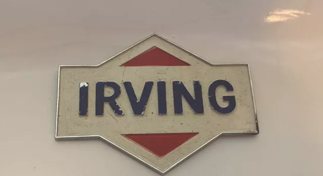 Vintage IRVING Natural Gas Canadian Emblem Metal Red Blue Embossed RARE