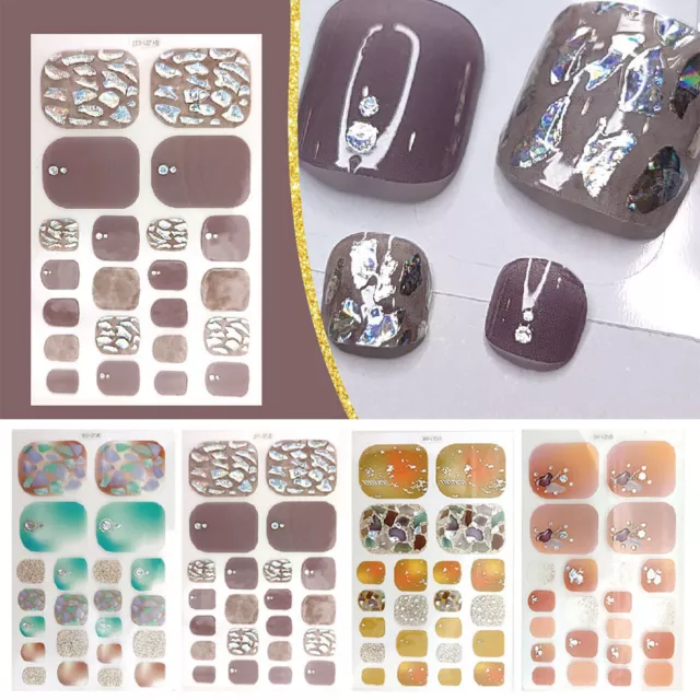 22 puntas arte en uñas brillo punta de flor envolturas de uñas cubierta completa esmalte para pies 〇