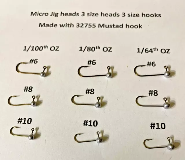 1/64oz - 1/32oz - 1/16oz Dart Shad Jig Heads! Hand Poured in Wisconsin! 25  Pack