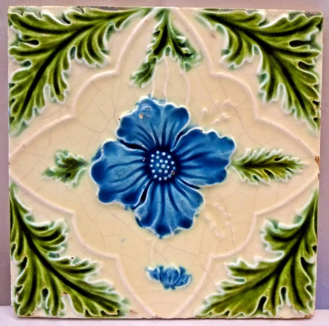 Antique Tile Majolica Flower Purple Art Nouveau England Floral Architecture"141