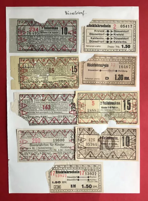 9 alte Fahrscheine auf Papier geklebt DÜSSELDORF Rheinische Bahngesell. ( F19631