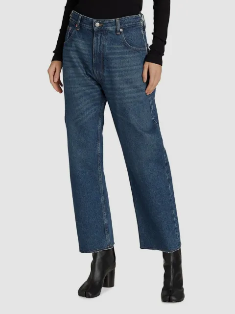$380 MM6 Maison Margiela Womens Blue High-Rise Straight Crop Jeans Pants Size 44
