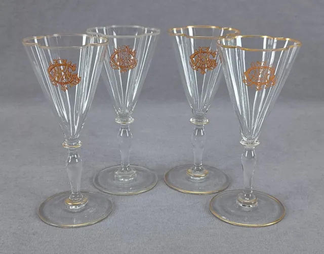 Set of 4 Moser Lobmeyr Bohemian Gold Monogrammed CMR Lobed Small Wine Glasses B