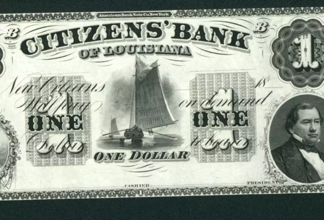 1800's $1 ((CU)) Citizens Bank of Louisiana - New Orleans Obsolete (REMAINDER)