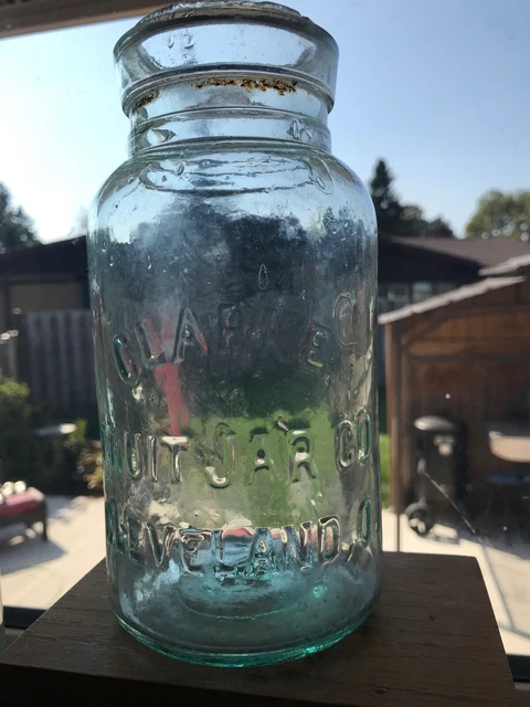 No Reserve - Scarce - CLARKE FRUIT JAR CO, CLEVELAND,O.  Qt. Aqua,Sealer