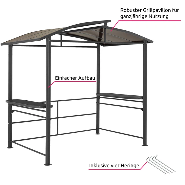 Alu Grillpavillon mit Flammschutzdach Ablagen BBQ Überdachung 240 x 150 x 234 cm