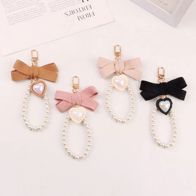 Leaf Key Ring Pearl Pendant Heart Charm Keychain Women Car Ornament Couple Gift