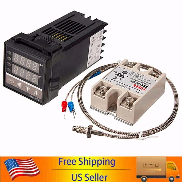 DUAL DIGITAL PID REX-C100 Temperature Controller SSR 40A K Thermocouple ...