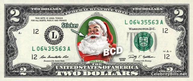 The Santa Claus $5 Dollar Bill real circulated U.S. currency Blue card item  #82.