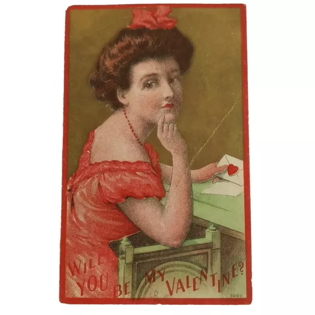 Valentine Beautiful Woman in Victorian Fashion Postmarked c1910 Postcard CREASE