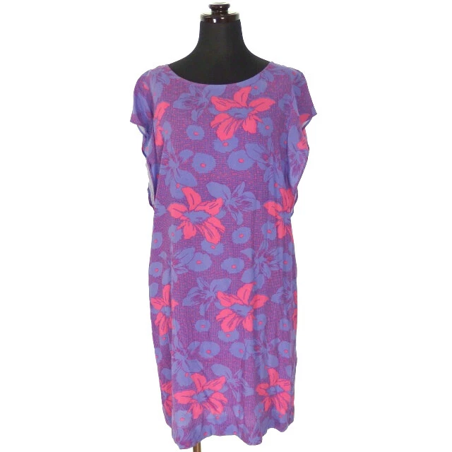 Muveil Work Flower Print One Piece Dress 38 Purple/Pink Made In Japan Mw34Fa014
