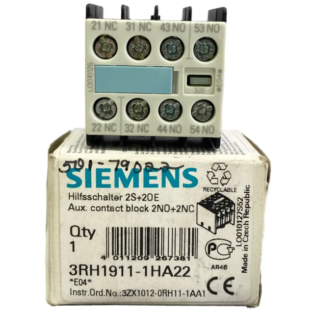 Siemens 3RH1911-1HA22 Auxiliary Contact Block 2NO+2OE USA Seller