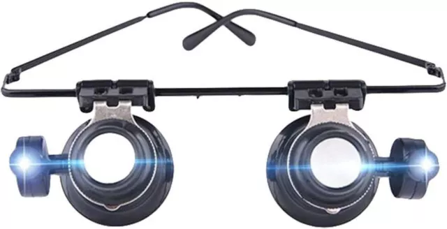 MAGNIFYING EYE GLASSES Dual Lens 20X w/ LED LightS Hands Free Jewelers Magnifier