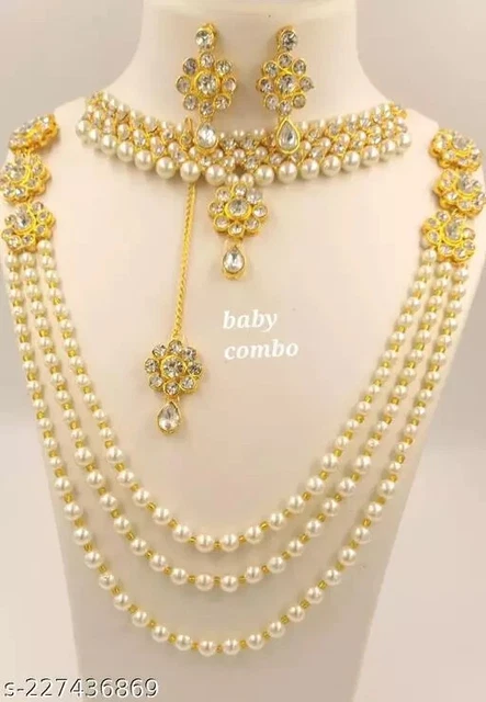 South Indian Matte Gold-Plated Bollywood Pearl Style Temple Necklace Jewelry set