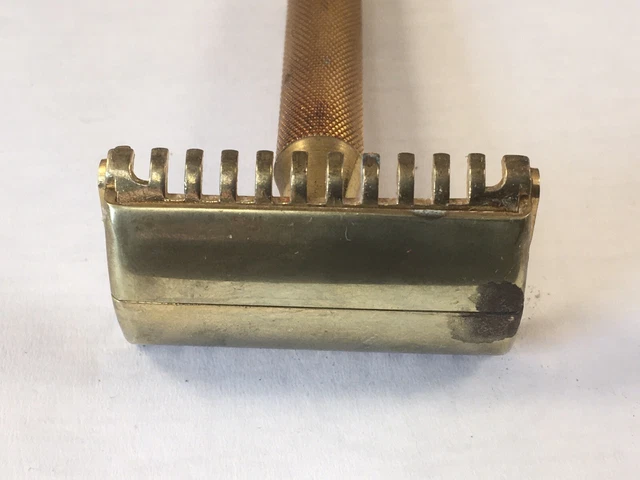 Vtg Gillette SHERATON 1st Generation TTO Razor Gold Tone  Open Comb c.1937 4