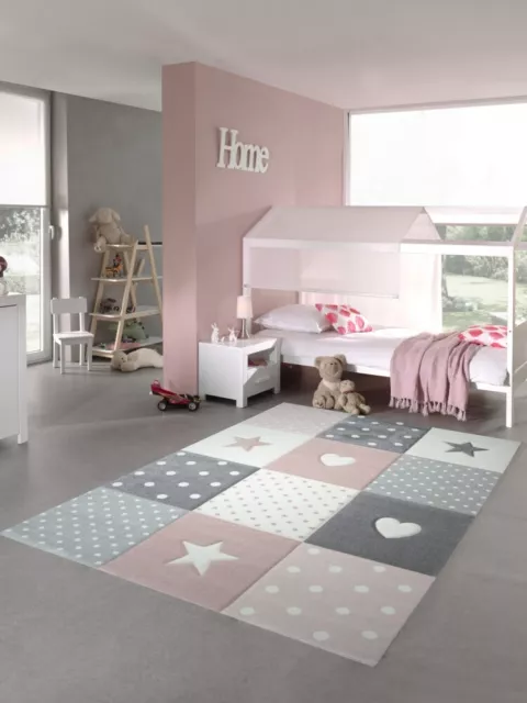 Kinderteppich Spielteppich Teppich Kinderzimmer Babyteppich mit Herz Stern in ..