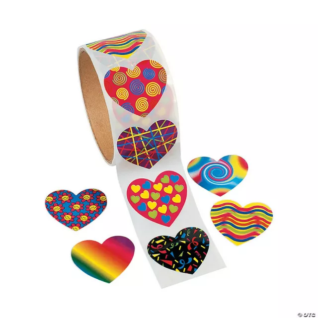 Funky Heart Stickers...50 PACK...Party Loot Bags...Rainbow Treat Boxes Favours 2