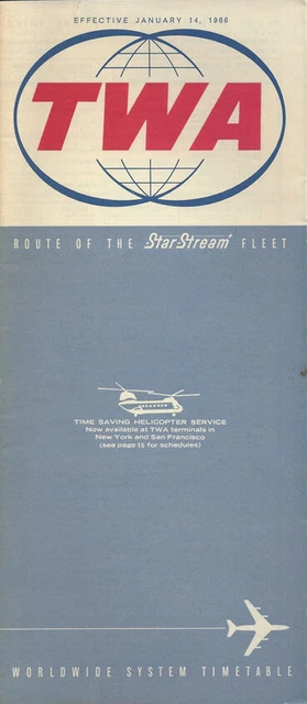 TWA Trans World Airlines system timetable 1/14/66 [0103] Buy 4+ save 25%