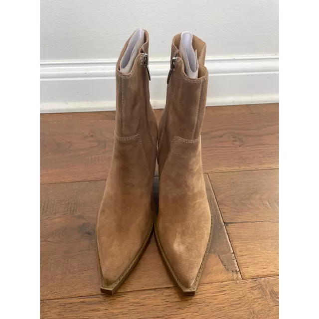 Nine West Gorgeen Suede Pointed Toe Block Heel Cowboy Booties Tan Size 9 New 2